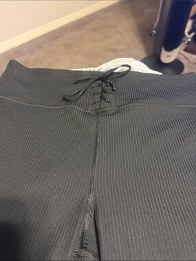 Victoria’s Secret Ribbed Bike Shorts Front Lace-Up Waist - Black
